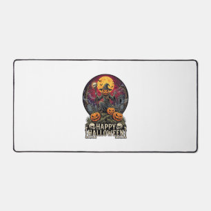 Happy Halloween Pumpkin Wizard Graveyard Full Moon Desk Mat