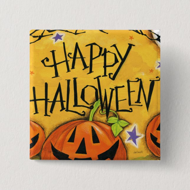 Happy Halloween Pumpkins 15 Cm Square Badge (Front)