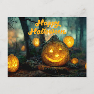  Happy Halloween Pumpkins and Spider Web  Postcard