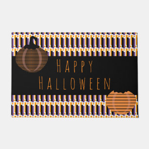 Happy Halloween Pumpkins Geometrical Pattern Doormat