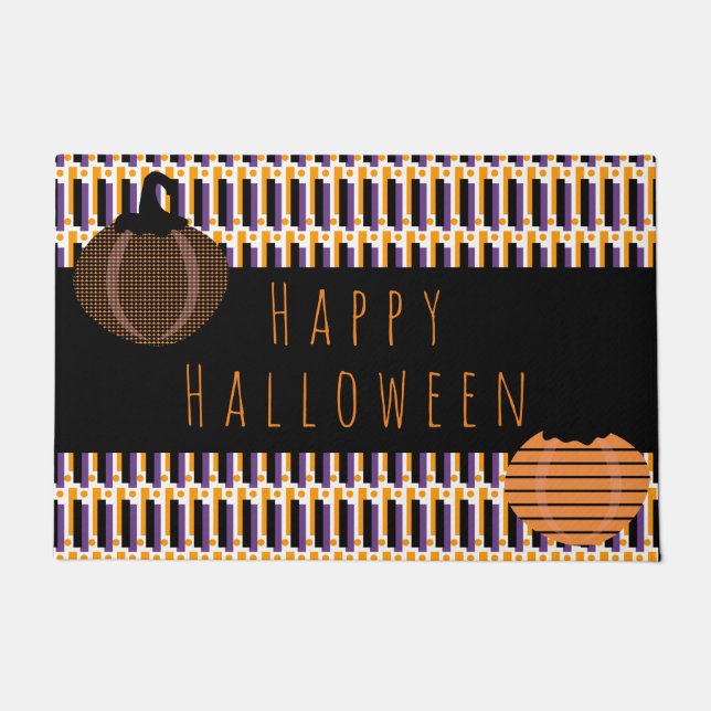 Happy Halloween Pumpkins Geometrical Pattern Doormat (Front)