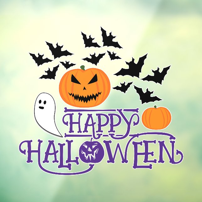 Happy Halloween pumpkins ghost bats purple text (Sheet 3)