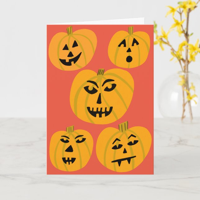 HAPPY HALLOWEEN Pumpkins Jack-O-Lanterns Card (Yellow Flower)