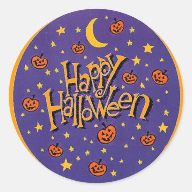 Happy Halloween Pumpkins Moon Fun Stickers (Front)