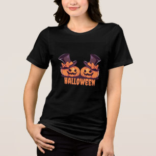 Happy Halloween Pumpkins T-Shirt - Cute Witch Hat Tri-Blend Shirt