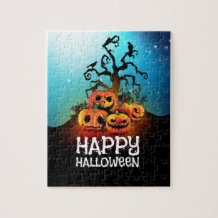 Happy halloween! Pumpkins under a creepy tree! Jigsaw Puzzle