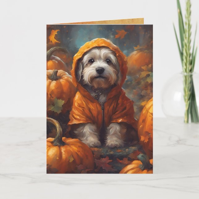 Happy Halloween Puppy and Pumpkins, Cute Dog Card (Front)