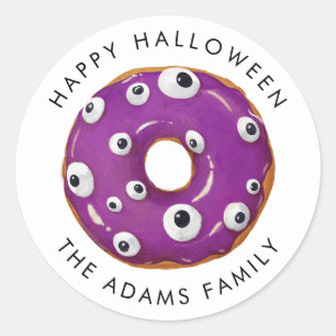 Happy Halloween Purple Gooey Monster Doughnut Classic Round Sticker