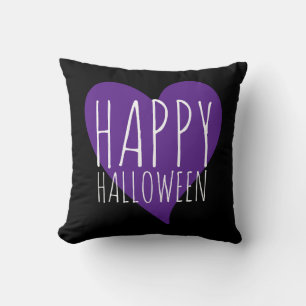 Happy Halloween Purple Heart Black & Grey Stripes Cushion