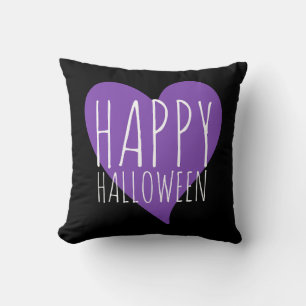 Happy Halloween Purple Heart Black & Grey Stripes Cushion