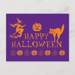 Happy Halloween purple orange spooky Postcard