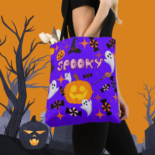 Happy Halloween Purple Spooky Festive Tote Bag