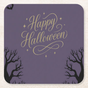 Happy Halloween purple theme Square Paper Coaster