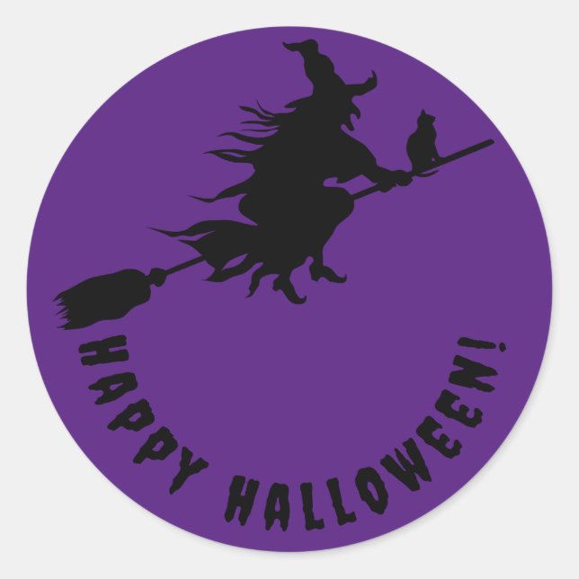 Happy halloween purple witch classic round sticker (Front)