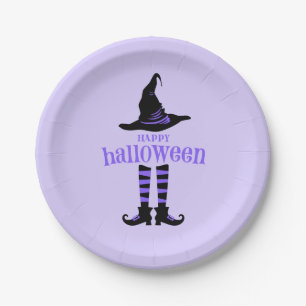 Happy Halloween Purple Witch Party Paper Plate