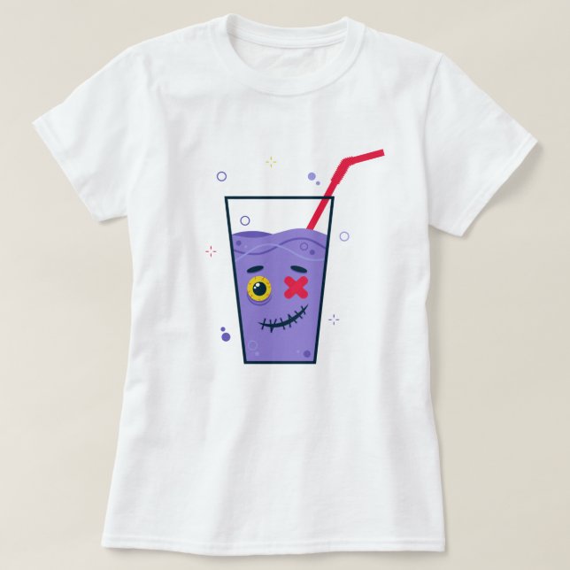 Happy Halloween | Purple Zombie Straw & Drink T-Shirt (Design Front)