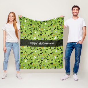 Happy Halloween Random Iconic Pattern Green Fleece Blanket