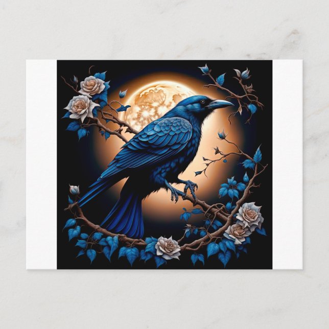 Happy Halloween Ravens And Roses Postcard (Front)