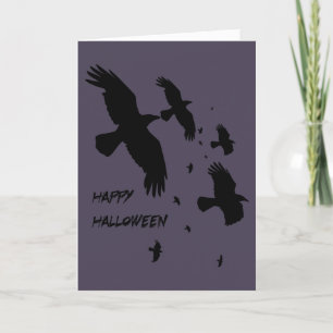 Happy Halloween Ravens In Flight Vector Silhouette Holiday Card