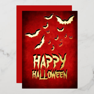 Happy Halloween Red Black And Gold Foil Holiday Card