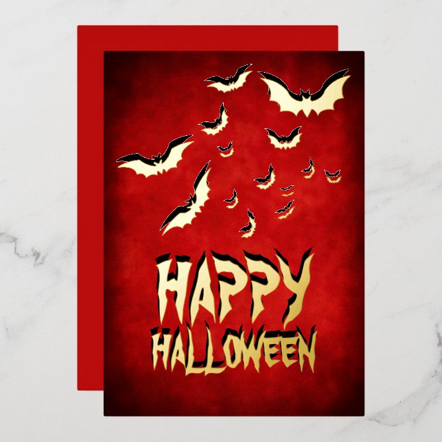 Happy Halloween Red Black And Gold Foil Holiday Card (Front/Back)