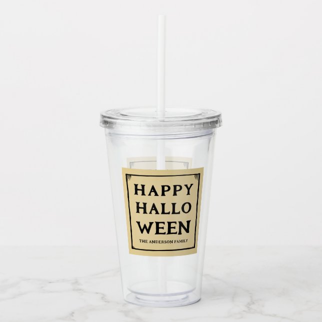 happy halloween retro lable style acrylic tumbler (Front)