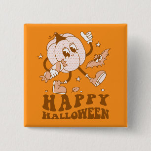 Happy Halloween Retro Polka Dot Pumpkin 15 Cm Square Badge