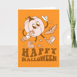 Happy Halloween  Retro Polka Dot Pumpkin Card