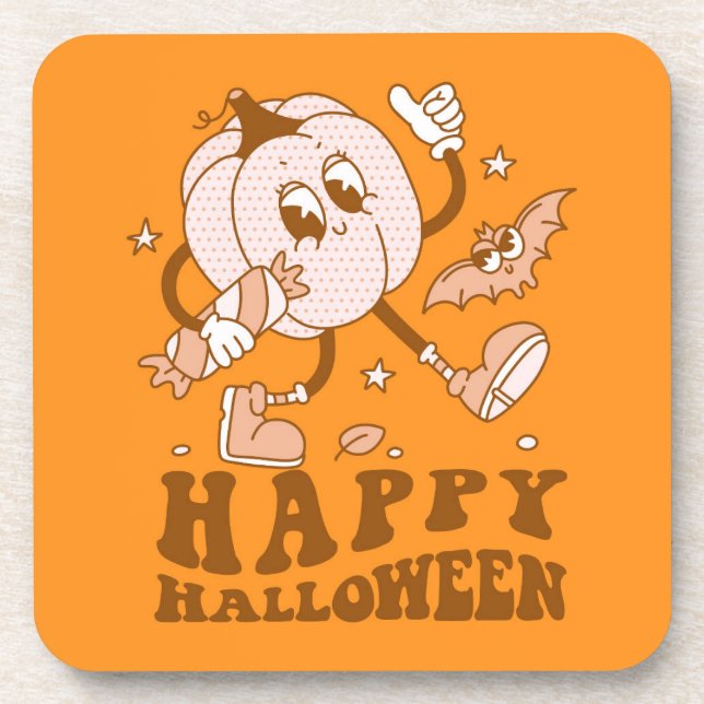 Happy Halloween| Retro Polka Dot Pumpkin Coaster (Front)