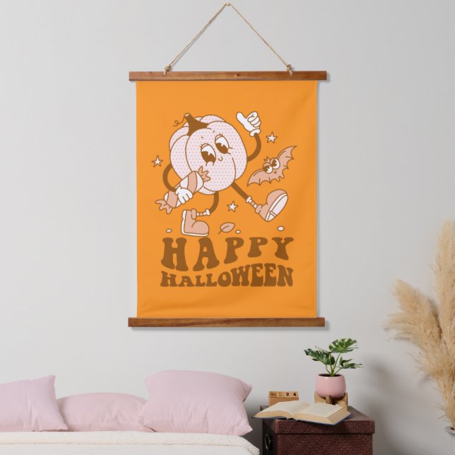 Happy Halloween| Retro Polka Dot Pumpkin Hanging Tapestry (Bedroom)