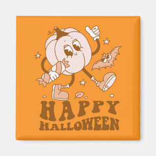 Happy Halloween Retro Polka Dot Pumpkin Magnet
