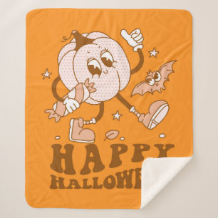 Happy Halloween  Retro Polka Dot Pumpkin Sherpa Blanket
