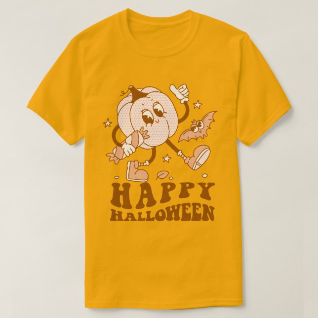 Happy Halloween| Retro Polka Dot Pumpkin T-Shirt (Design Front)