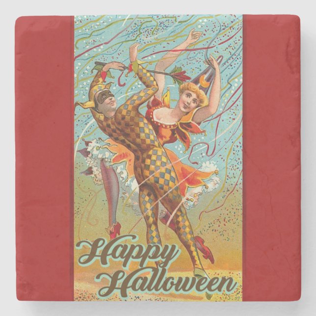 Happy Halloween Retro Poster Stone Coaster (Front)