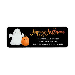 Happy Halloween Return Address Label Ghost Pumpkin