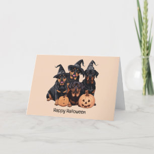 Happy Halloween Rottweiler Dogs Jack O Lantern Holiday Card