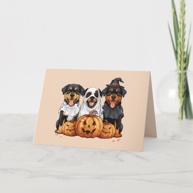 Happy Halloween Rottweiler Dogs Jack O Lantern Holiday Card (Front)