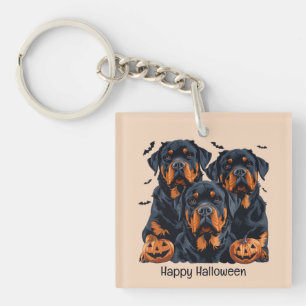 Happy Halloween Rottweiler Dogs Jack O Lantern Key Ring
