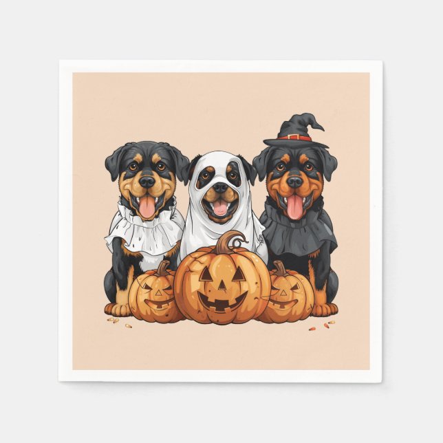 Happy Halloween Rottweiler Dogs Jack O Lantern Napkin (Front)