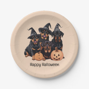 Happy Halloween Rottweiler Dogs Jack O Lantern Paper Plate
