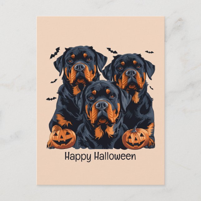 Happy Halloween Rottweiler Dogs Jack O Lantern Postcard (Front)
