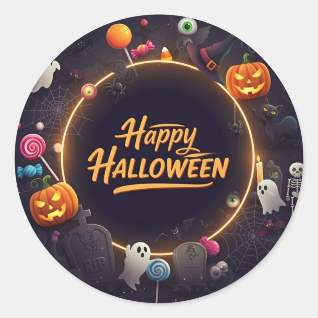 "Happy Halloween" Round  Classic Round Sticker (Front)