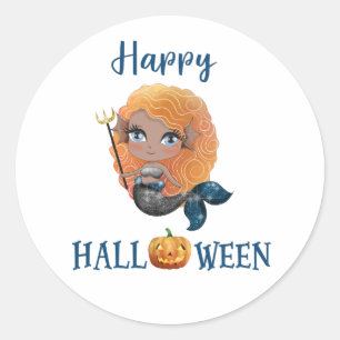 Happy Halloween round sticker Girl Mermaid sticker