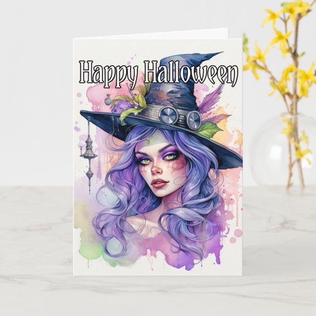 Happy Halloween | Salem Witch Card (Yellow Flower)