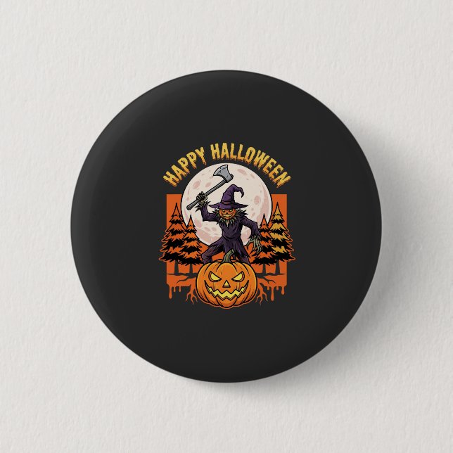 Happy Halloween Scarecrow Jack O Lantern Vector 6 Cm Round Badge (Front)