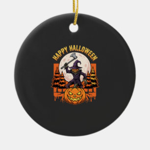 Happy Halloween Scarecrow Jack O Lantern Vector Ceramic Ornament