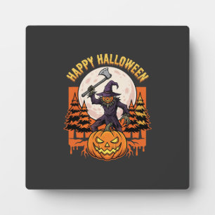 Happy Halloween Scarecrow Jack O Lantern Vector Plaque