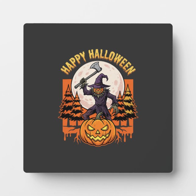Happy Halloween Scarecrow Jack O Lantern Vector Plaque (Front)