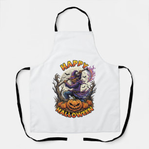 Happy Halloween Scarecrow Reaper Flaming Scythe Fu Apron