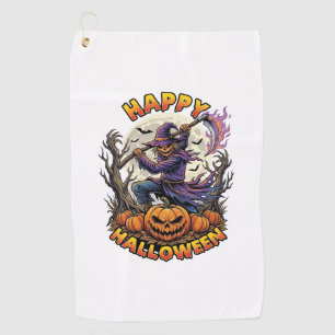 Happy Halloween Scarecrow Reaper Flaming Scythe Fu Golf Towel
